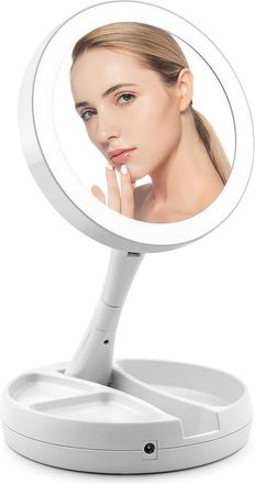 OEM Espejo De Maquillaje Con Luz, Plegable, De Doble Cara, Con Aumento De 1x A 10x, Ideal Para El Hogar O Para Viajar