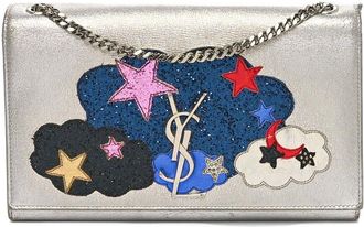 Saint Laurent Argento Metallic Lambskin Leather Medium Cloud Star Monogram Kate Satchel (Authentic Pre-Loved)