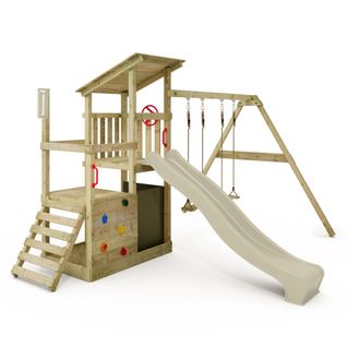 Fatmoose Parque Infantil De Madera Fatmoose Fruityforest Fun Con Columpio Y Tobogan En Verde Salvia