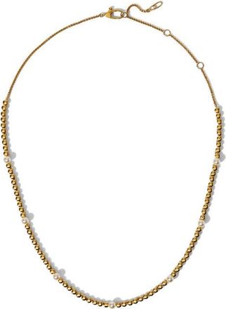 Nadri Esme Faux Pearl Metal Tennis Necklace in Gold at Nordstrom