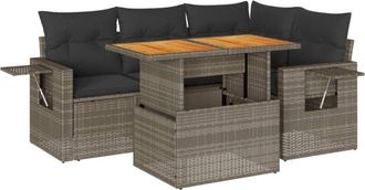 vidaXL Juego De Sof&aacute;s Jard&iacute;n Con Cojines 5 Pzas Rat&aacute;n Sint&eacute;tico Gris Vidaxl