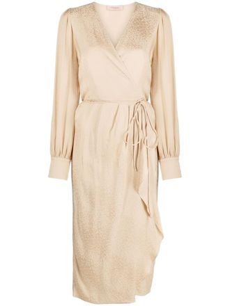 Twin-Set wraparound draped-detail midi dress - women - Viscose - 46 - Neutrals