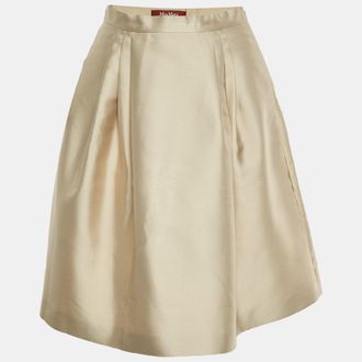 Max Mara Beige Gabardine Pleated Flared Mini Skirt