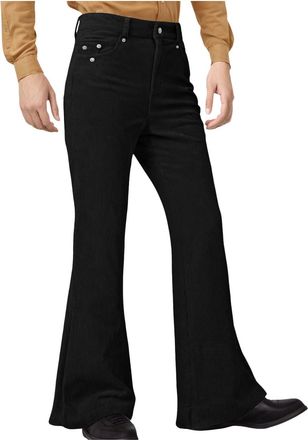 Generic Mens Casual Flared Pants Slim Fit Corduroy Ribbed Textured Bottoms with Pockets Cord Flares Vintage 60s 70s Cord Flares Trousers 1960s Dress Up Costum