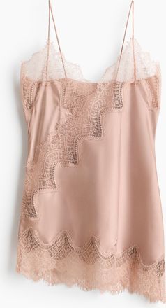 H&M Tr&auml;gertop aus Satin mit Spitze - Helles Mattrosa