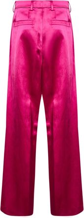 Dries Van Noten Womens Trousers Wide-Leg Satin Fuchsia Cotton
