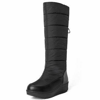 Generic Qynthra Women Winter Boots Knee High Snow Waterproof Quilted Platform Sole Decorative Tassel Warm Padded Mid Calf Ideal for Travel,Black,6.5 UK