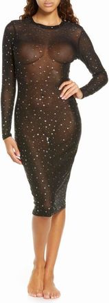 Kilo Brava Embroidered Mesh Long Sleeve Midi Dress in Black/foil Stars at Nordstrom, Size X-Large