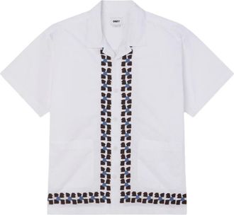 Obey Short Sleeve Cuban Collar Shirt - Heren - Korte mouwen Overhemden - Wit - S - Katoen - Overhemden