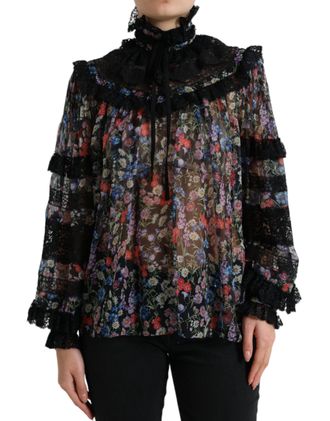 Dolce & Gabbana Womens Floral Print Blouse Tsh84233 - Black Silk - Size EU 40 (Womens)