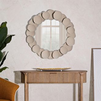 Dmora Espejo Dakate, Marco Efecto Piedra, Forma Redonda, Tipo De Pared, 85x85h Cm Beige