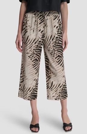 DKNY Printed Linen Drawstring Pants in Brushed Sandbed at Nordstrom, Size X-Small