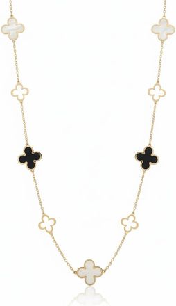 Italian Gold, Inc 14K Yellow Gold Alternating 9 Station Clover Necklace - Mother of Pearl & Onyx
