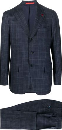 Isaia check-pattern single-breasted blazer - men - Wool/Linen/Flax/Silk/Elastane/Cupro - 50 - Blue
