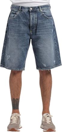 Icon Denim Los Angeles Denim Bermuda Shorts met Medium Wassing en Gescheurde Details - Heren - Denim shorts - Blauw - W33 - Denim - Korte Broeken