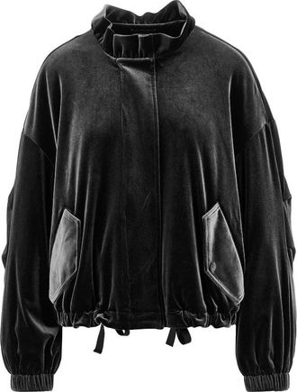 Emporio Armani Chenille Blouson-jack met geplooide hals - Dames - Jassen - Zwart - Maat: XS Viscose