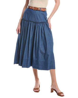 CeCe by Cynthia Steffe Cece Belted Denim Midi Circle Skirt
