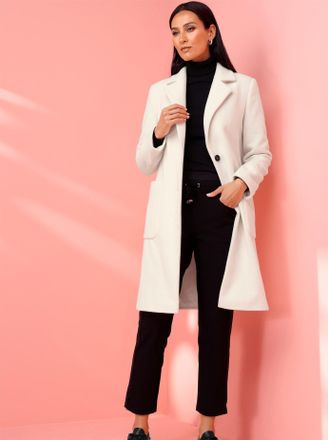 Heine Wollmantel HEINE, Damen, Gr. 34, beige (ecru), 80% Wolle, 20% Polyamid, unifarben, unifarben mit Farbeinsatz, unifarben mit Farbeins&auml;tzen, M&auml;ntel Woll