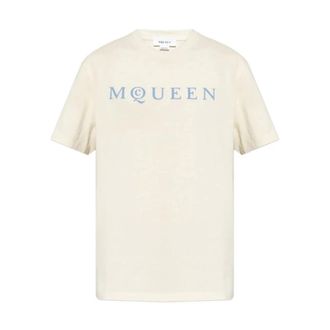Alexander McQueen Tops, Heren, Beige, S, T-Shirt Gesso