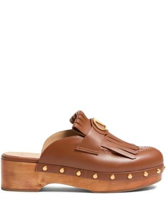 Valentino Garavani 45mm VLogo Signature fringed clogs - women - Calf Leather/Calf Suede/Rubber - 37.5 - Brown