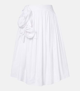 Simone Rocha Floral-appliqu&eacute; cotton poplin midi skirt