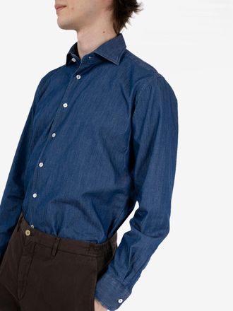 Xacus Camicia in denim medio blu washed