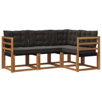 vidaXL Conjunto De Sof&aacute;s De Exterior Con Coj&iacute;n 4 Pcs Natural Y Negro Vidaxl