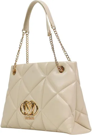Love Moschino Womens Quilted Eco-Leather Shoulder Bag Beige