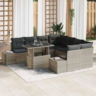 vidaXL Conjunto De Sof&aacute; De Jard&iacute;n Con Coj&iacute;n 9 Pcs Beige, Gris Oscuro Vidaxl