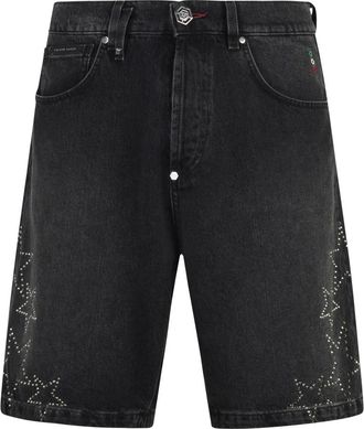 Philipp Plein Denim Shorts Stars Strass - Heren - Denim shorts - Zwart - W33 - Denim - Korte Broeken