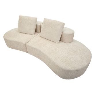 Dmora Sof&aacute; Fijo 2 Plazas Masule, Tapizado En Tela Boucl&egrave;, Asientos 2, Cojines Incluidos, 40x43x115h Cm Blanco Crema