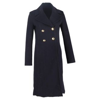 Valentino Pre-owned Womens Garavani Double-Breasted Long Coat in Dark Navy Wool - Blue/Navy - Size EU 44 (Womens)