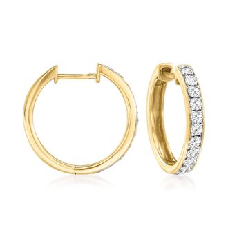 Ross-Simons Diamond Hoop Earrings in 14kt Yellow Gold