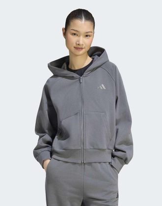 adidas Kit adidas - Felpa con cappuccio grigio five con zip e logo piccolo