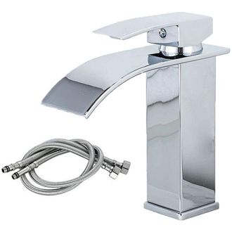 OEM Grifo Tipo Cascada Con Ca&ntilde;o Curvo Para Ba&ntilde;os, Grifo Mezclador De Lat&oacute;n, Conexi&oacute;n De Agua Fr&iacute;a Y Caliente - Crezuo