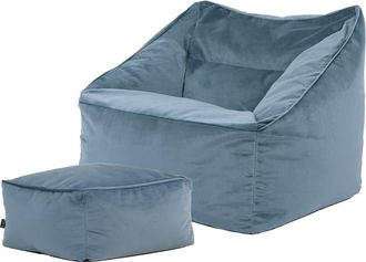 Icon Brand Puf sillón con reposapiés cuadrado de terciopelo azul mineral