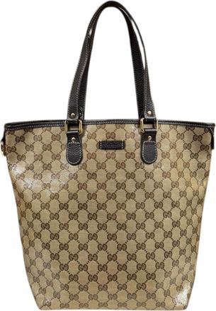 Gucci Beige Brown Gg Crystal Leather Tote Bag (Pre-Owned)