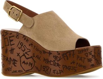 Chlo&eacute; Womens Maxime Wedge Sandal Beige Bovine Leather
