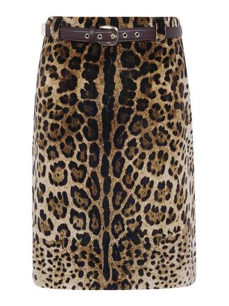 Max Mara Mst Falange Leopard Velvet A Line Skirt