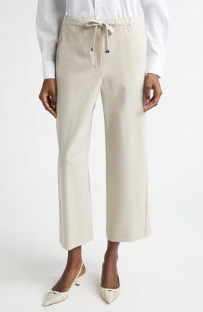 Max Mara Argenta Drawstring Virgin Wool Ankle Pants in Natural at Nordstrom, Size 14