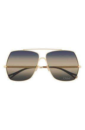 Chlo&eacute; 62mm Oversize Gradient Rectangular Sunglasses in Gold Black at Nordstrom