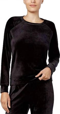 Alfani Womens Sleepwear Velvet Pajama Top In Classic Black