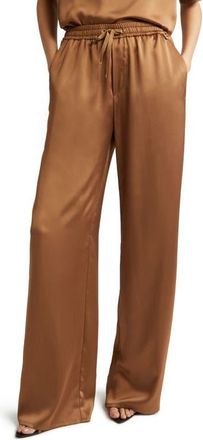 Herno Raso Satin Flare Leg Pants in Camel at Nordstrom, Size 14 Us