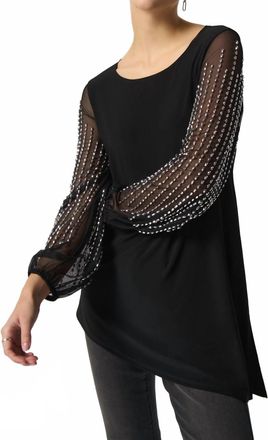 Joseph Ribkoff Puff Sleeve Top With Beaded Detailing In Black