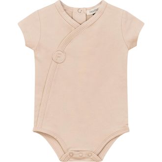 Fragile Cotton Spandex Short Wrap Romper in Linen at Nordstrom, Size 18M