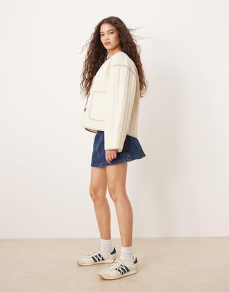 Selected Femme - Giacca imbottita color crema con tasche-Bianco