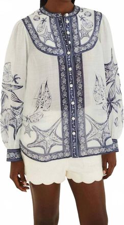 Farm Rio Coast Scarf Long Sleeve Blouse In Off White