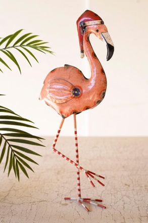 Kalalou Recycled Painted Metal Christmas Flamingo