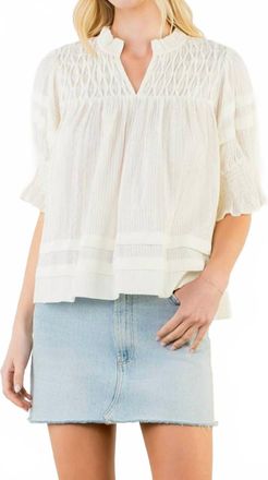 THML Clothing Short Sleeve Crinkle Detail Blouse In Cream