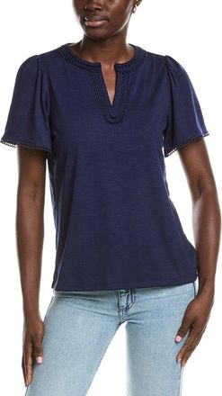 Jones New York Drapey Slub Split Neck Top